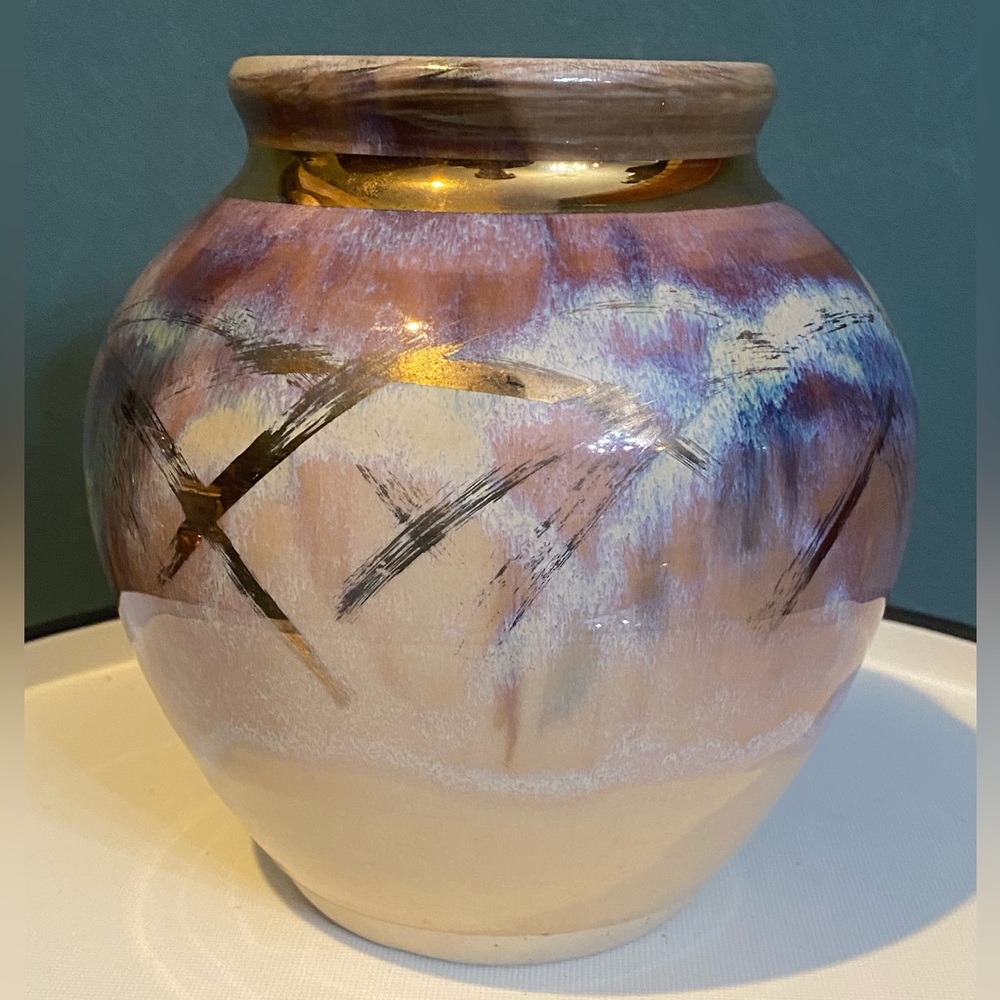 Vintage ED WEINTRAUB ONE OF A KIND ORIGINAL SIGNED 7” VASE With Gold Detailing